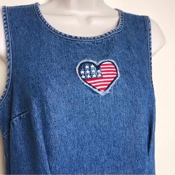 Vintage Expressions Denim Dress Jumper Flag Heart Distressed Sleeveless Size 6 - Picture 2 of 10